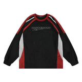 Men Hoodie Letter Embroidery Color-Block Crew Neck Sweatshirt Sports Long Sleeve Pullover Top