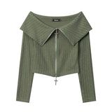 Women Long Sleeve T-shirt Long-Sleeve Zipper T-shirt Women's Autumn Short Top