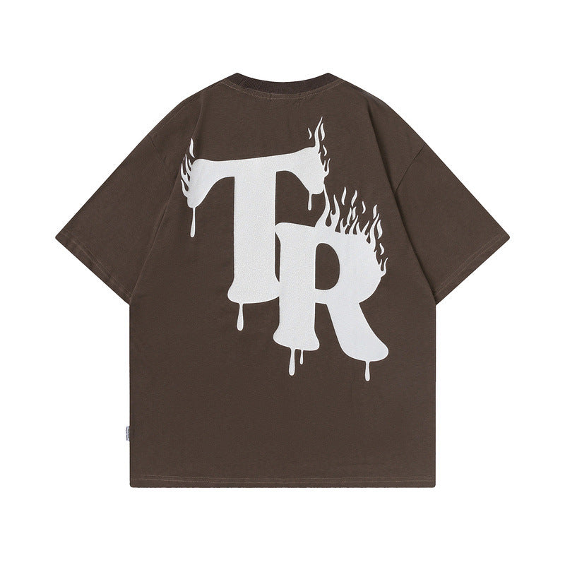 Men T Shirt Alphabet Graffiti Print Short Sleeve Men's Couple T-shirt
