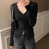 Women's Long Sleeve Shirt V-neck Sweater Long Sleeve Top Women's Design Sense