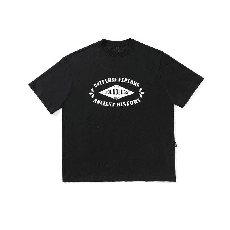 Men T Shirt Japanese-Style Retro T-shirt Men's and Women's Short Sleeve Letter Print Loose