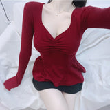 Women's Long Sleeve Shirt V-neck Long Sleeve T-shirt Top for Women
