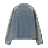 Men Denim Jacket Men's Stitching Embroidered Letters Washed and Worn Denim Jacket
