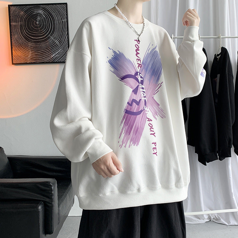 Men Hoodie Sweater Men Hong Kong Style Trendy Brand Loose Graffiti Crew Neck Coat