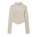 Women Long Sleeve T-Shirt Irregular Shoulder Long Sleeve T-shirt Women's Short Top