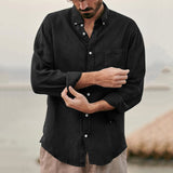 Men Shirt Loose Long Sleeve Lapel Shirt Coat Men