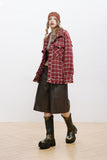 Unisex Jacket Autumn Woven Red Plaid Jacket Women's Clothing