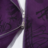 Men Hoodie Full of Graffiti Printed Hoodie Men's Two-Way Zipper Cardigan Sweater