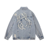 Men Denim Jacket Embroidered Spider Denim Jacket Men Loose Wash Do the Old Cowboy Coat