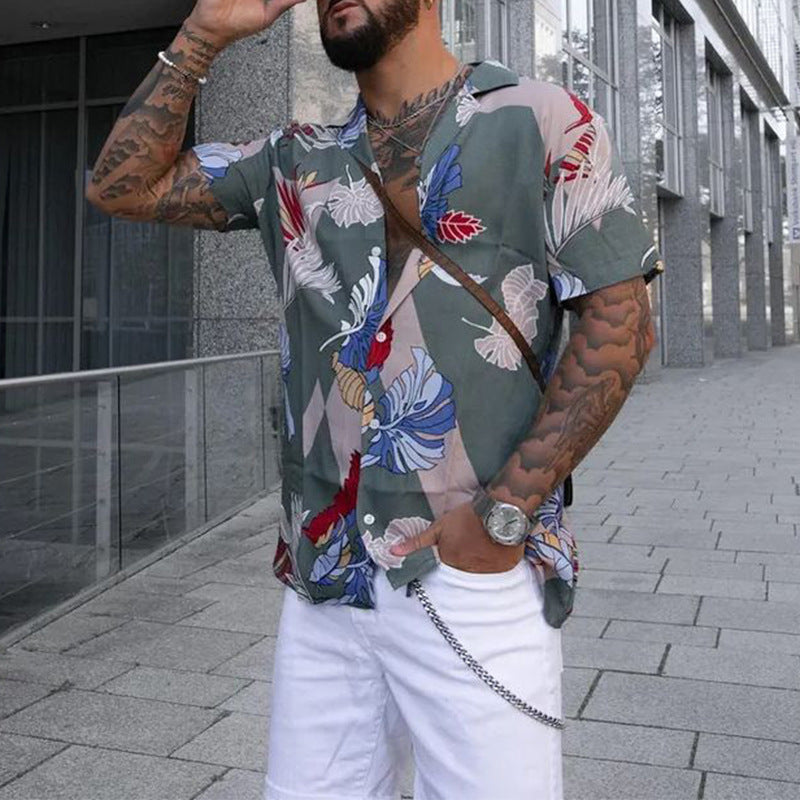 Men Shirt Summer Menswear Printed Short Sleeve Shirt