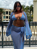 Women Sweater Dress Long Sleeve Knitted Two-Piece Seaside Skirt