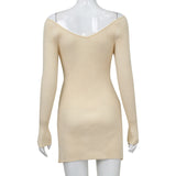 Women's Desses Women's Autumn and Winter Sexy V-neck Long Sleeve Knitted