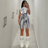 Women Jumpsuit Summer Printing Short-Sleeved Jumpsuit