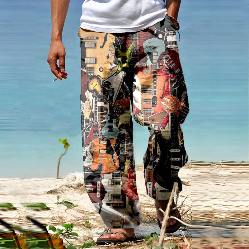 Men Pant Summer Print Loose Trousers Ethnic Style Casual Trousers