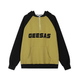 Men Hoodie Color Contrast Patchwork Raglan Sleeve Hooded Sweater Letter Embroidery Loose Pullover Leisure Hoodie