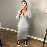 Women Dresses Fashion Hooded Long-Sleeve Zipper Hip Bag Dress