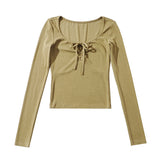 Women T-Shirt Spring and Autumn round Neck Slim-Fit Long-Sleeved T-shirt for Women