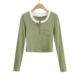 Women T-shirt Short Bottoming Shirt Women's Clothing T-shirt in Contrast Color