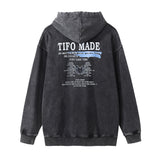 Men Hoodie Dark Devil Print Washed Distressed Hooded Sweater Loose Hand Frayed Pullover