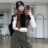 Women Long Sleeve Shirt Autumn Long Sleeve Short Top Women's round Neck Bottoming Shirt