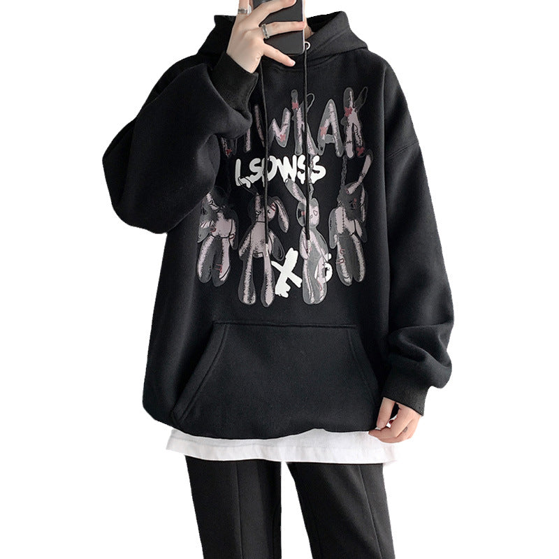 Men Hoodie Rabbit Printed Casual Hooded Sweater Men's Spring and Autumn Loose