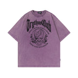 Men T Shirt Printed Worn Looking Washed-out Short-Sleeved T-shirt Men and Women Style Retro