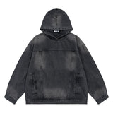 Men Denim Jacket Washed Distressed Stitching Denim Hoodie Men's Loose Jacket Hooded Coat Autumn and Winter