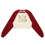 Women Hoodie Printed Short Sweater Women's round-Neck Casual Autumn Color Matching