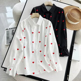 Women T-shirt Heart Printing Long Sleeve Shirt Loose Top