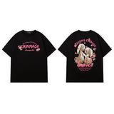 Men T Shirt Rabbit Print Sweet Cool Couple T-shirt Retro College Style Short Sleeve T-shirt