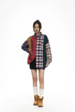 Unisex Jacket Autumn Contrast Color Striped Plaid Shirt