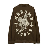 Men Hoodie Printed Sweater for Boys Spring and Autumn Half Zipper Casual