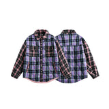 Unisex Jacket Winter Color-Contrast Check Cotton Shirt Women