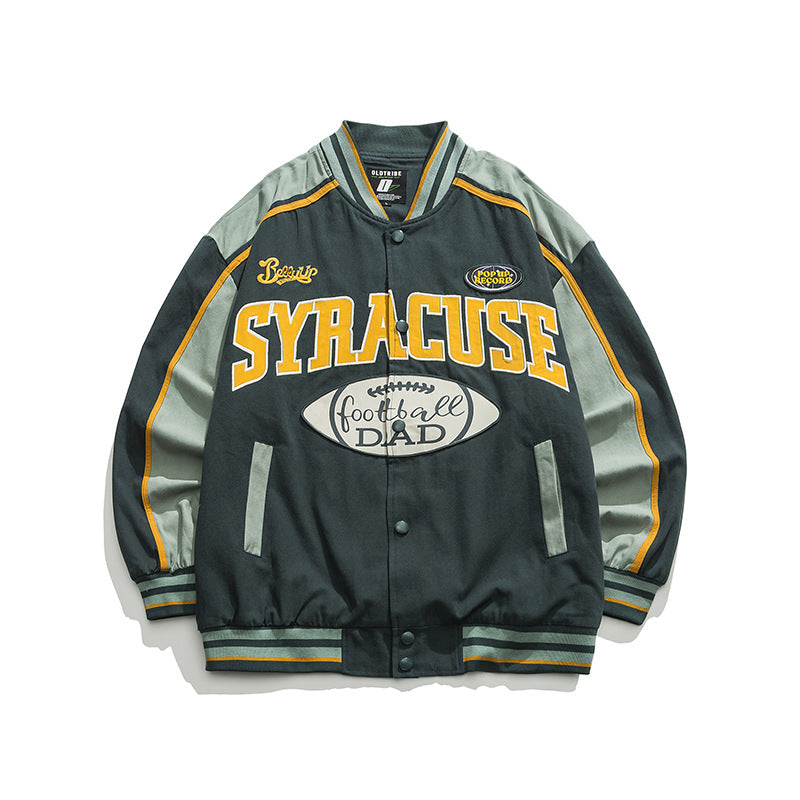 Varsity Jacket Vintage Autumn Embroidery Dark Green Fashion Brand Baseball Uniform