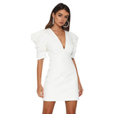 Women Desses French Retro White Deep V Dress