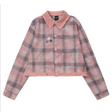 Women Long Sleeve Shirt Color Matching Plaid Short Long Sleeve Shirt Women's Coat