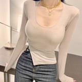 Women Long Sleeve Shirt round Neck Tight Long Sleeve Bottoming Shirt Top Spring and Autumn