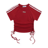 Women T-shirt Short-Sleeved T-shirt Summer Color Matching Bare Midriff Slim Fit O-neck Short