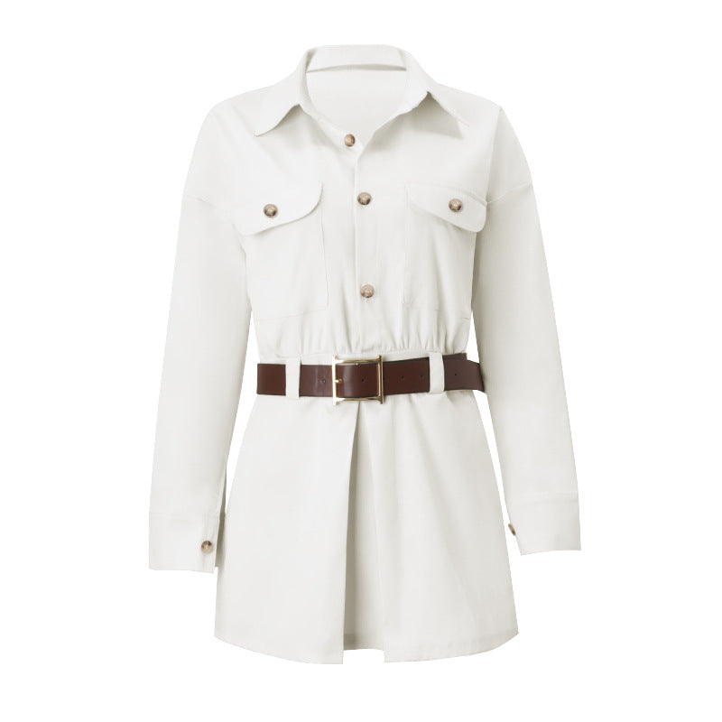 Work Dresses Fashion Button Fake Pocket Long Sleeve Shirt Dress