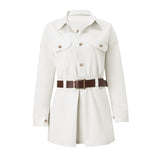 Work Dresses Fashion Button Fake Pocket Long Sleeve Shirt Dress