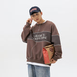 Unisex Hoodie Retro Patchwork Contrast Color Loose round Neck Sweater for Men
