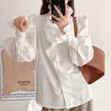 Women T-Shirt Long-Sleeved Shirt Collar Mid-Length Shirt for Women