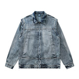 Men Denim Jacket Wash Water Denim Jacket Men's Loose Lapels Zip Jacket