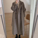 Plaid Trench Coat Autumn Loose Long Houndstooth Woolen Coat for Women