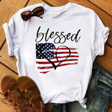 Women's Independence Day T Shirt T-shirt Women's Short Sleeve Heart Printing Loose