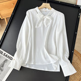 Women T-Shirt Autumn Korean Style Elegant Versatile Solid Color Top Shirt