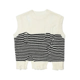 Women Vest Ripped Striped Knitted Vest for Girls Short Summer Sleeveless