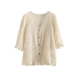 Women's T-Shirt Summer Gentle Small Shirt Women's Single-Breasted Puff Sleeve Shirt