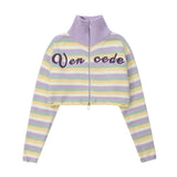 Women Sweater Stand Collar Knitted Women's Autumn Letter Sweater Coat