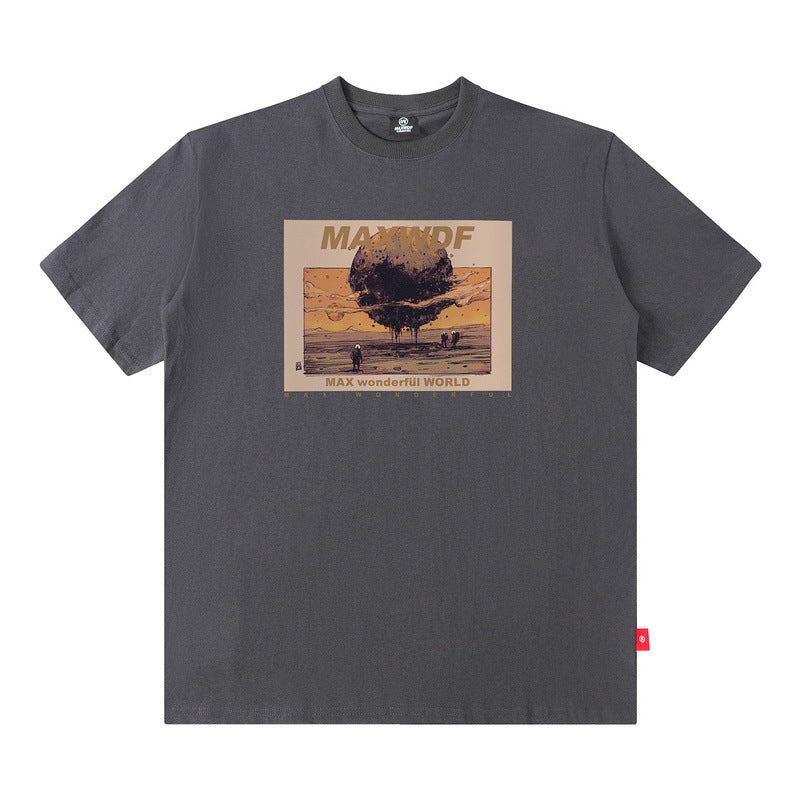 Men's T Shirt Printed Short-Sleeved T-shirt Men's and Women's Loose round Neck